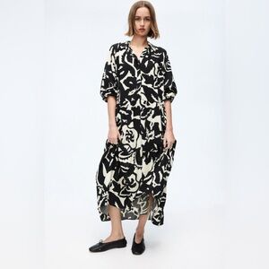 H&M Black/White Floral Viscose Shirt Dress